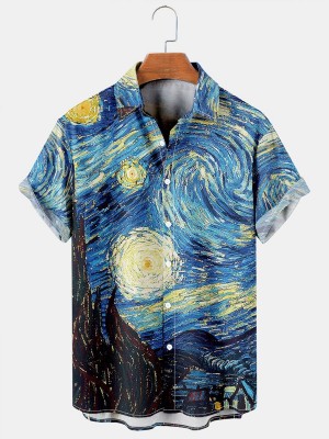 Men's Hawaiian Vintage Van Gogh Starry Night Short Sleeve Shirt