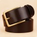 110  130CM Men Genuine Leather Solid Color Square Alloy Pin Buckle Casual Business Belt