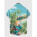 Full-Print Hawaiian Coconut Trees And Beach Printing Men's Short Sleeve Shirt