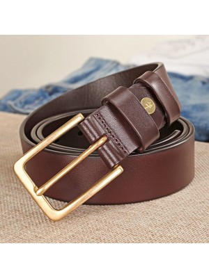 110  130CM Men Genuine Leather Solid Color Square Alloy Pin Buckle Casual Business Belt