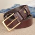 110  130CM Men Genuine Leather Solid Color Square Alloy Pin Buckle Casual Business Belt