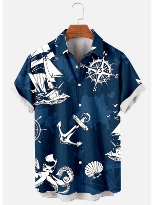 Men's Nautical Print Short Sleeve Shirt