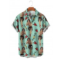 Jerry's Traditional Aloha Hula Girls Hawaiian Pattern Short Sleeve Shirt