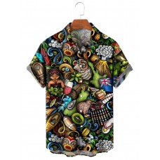 Men's Hawaiian Cartoon Graphic Print Short Sleeve Shirt