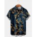 Men's Hawaiian Leaf Print Lapel Short Sleeve Shirt